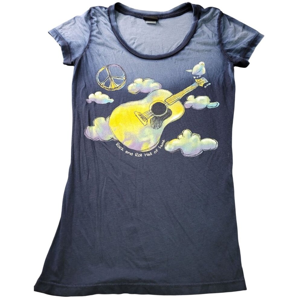Rock & Roll Hall of Fame Womens Med PEACE DOVE IN THE CLOUDS Graphic Ombre Tee - Picture 1 of 7